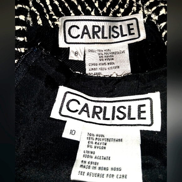 CARLISLE 8/10 BOUCLE EYELASH BLACK WHITE WOOL BLEND GROSGRAIN TAILOR SKIRT SUIT - Picture 11 of 12